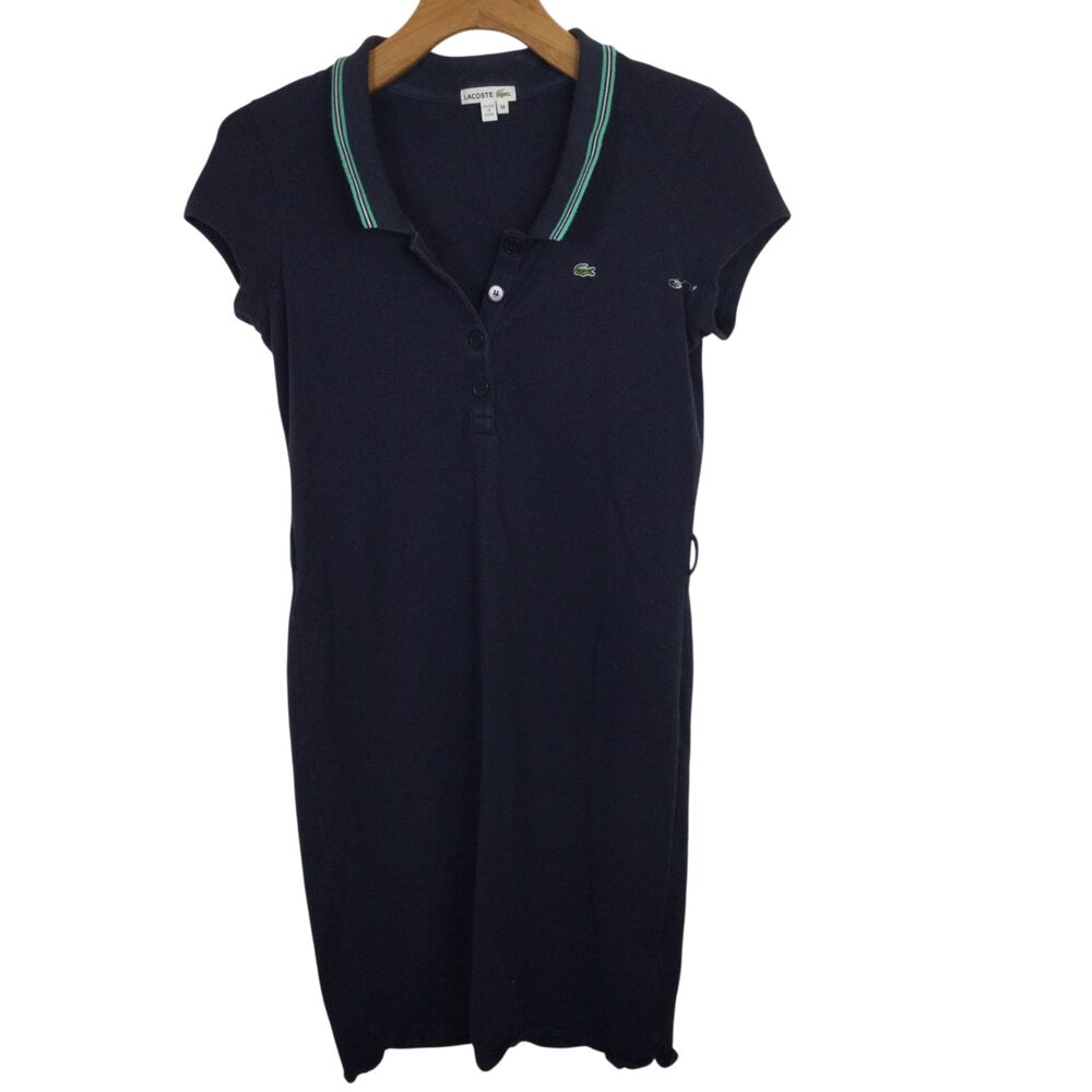Lacoste Womens 4811L Fitted Stretch Polo Dress Short Sleeves Logo Blue Size 38/M